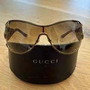 Gucci Shield Tortoise Shell & Gold Tone Sunglasses
